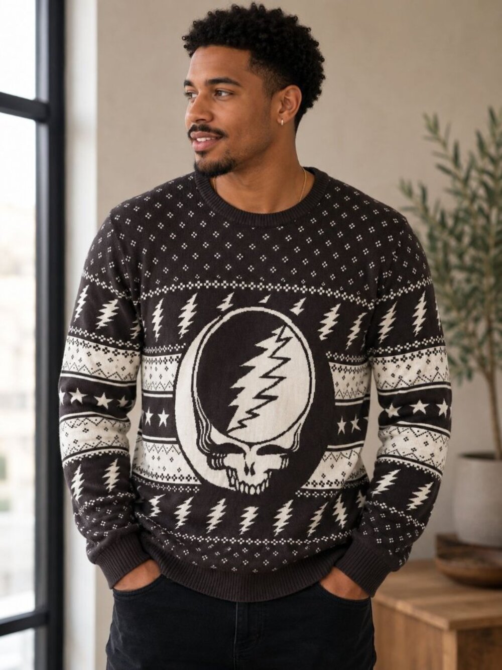 Vintage Grateful Dead Y2K Ugly Christmas Sweater Skull Graphic Knit Holiday Size